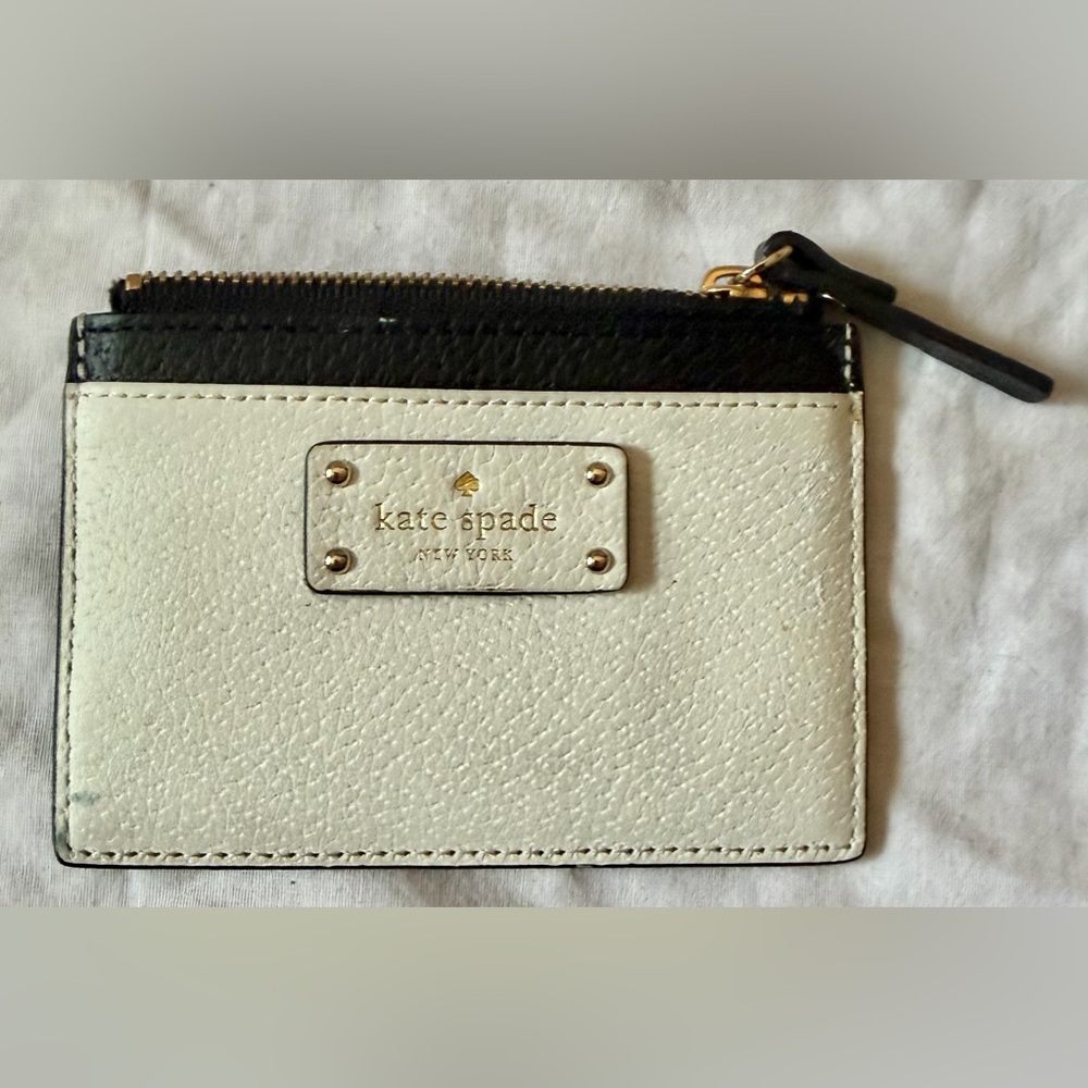KATE SPADE Leather Adi Grove Street Card Wallet Holder Black & Ivory